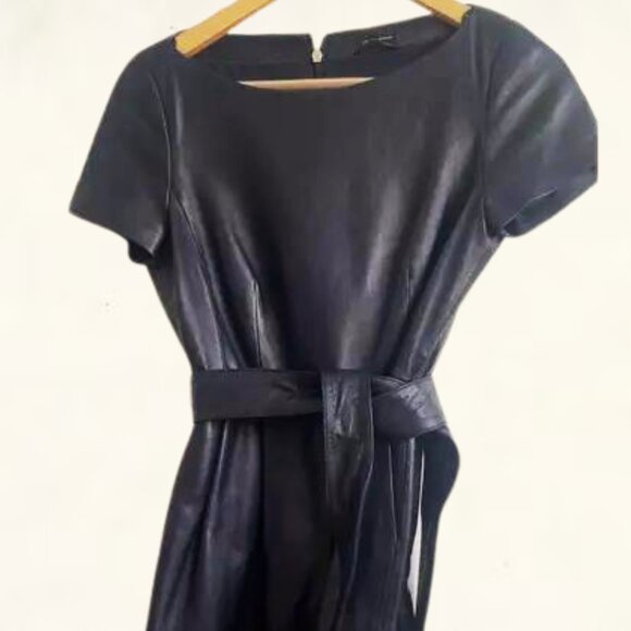 Massimo Dutti Goregous Leather Navy Dress - Picture 3 of 5